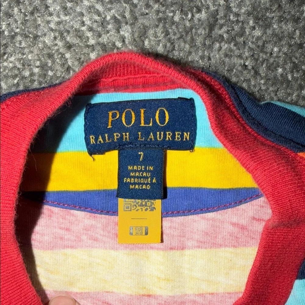 Ralph Lauren Kids Colorful Striped Bear Tee
